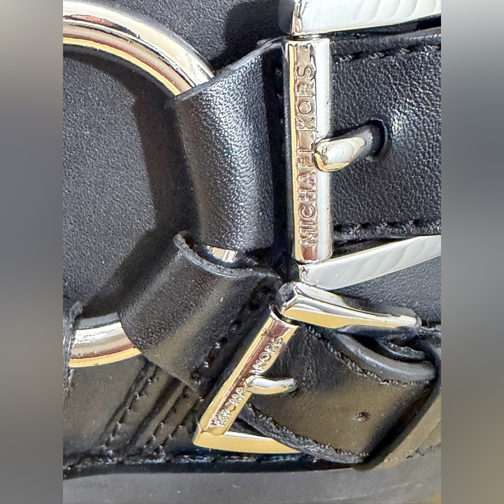 Michael Kors Crosby Black Leather Moto Boots Harness Buckle, Square Toe NIB - Picture 12 of 16